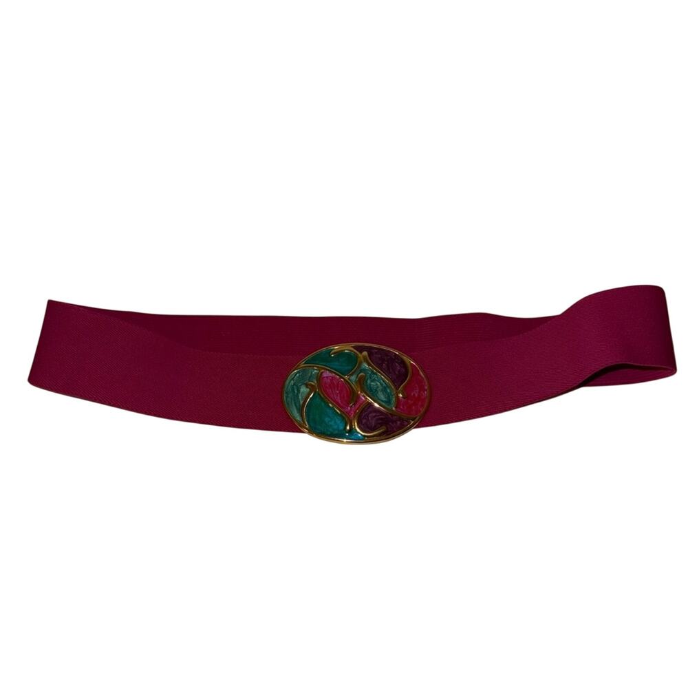 VNTG NAN LEWIS 80s stretch Elegant Pink Belt with Multicolor Buckle S